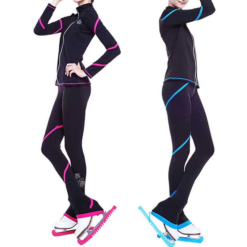 Figure Skating Jacket with Pants Women's Girls' Ice Skating Pants / Trousers Top White Pink Blue Glitter Fleece Spandex High Elasticity Training Competition Skating Wear Thermal Warm Crystal2