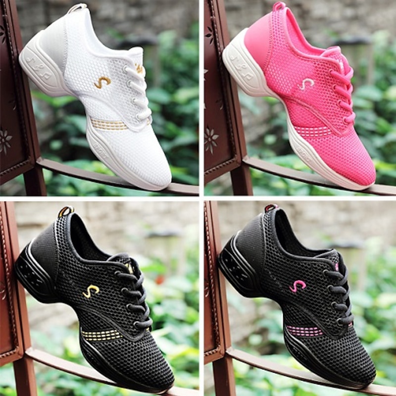 Women's Mesh Breathable Dance Sneakers - Lightweight Lace-Up Jazz and Fitness Shoes in Multiple Colors