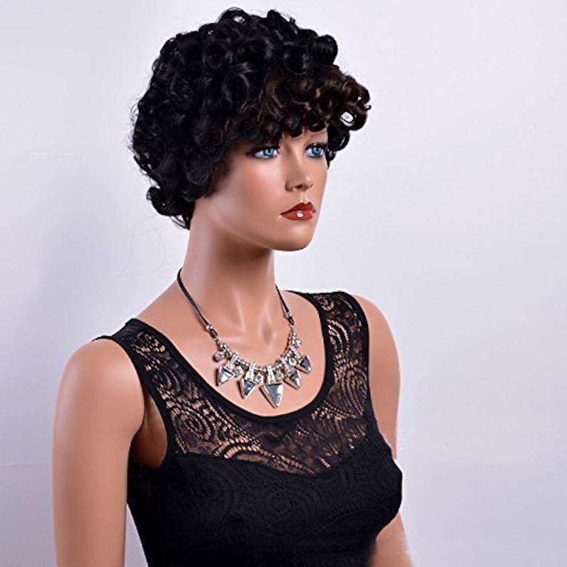 Black Wigs for Women Short Ombre Brown Black Curly Hair Wigs for Black Women Synthetic Short Wigs for Black Women African American Women Wigs2