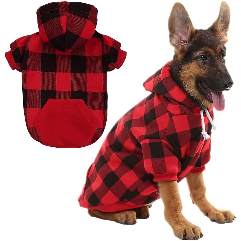Dog Sweater Hoodie Plaid / Check Classic Style Christmas Dog Coats Winter Dog Clothes Puppy Clothes Dog Outfits Warm Blue Red Costume