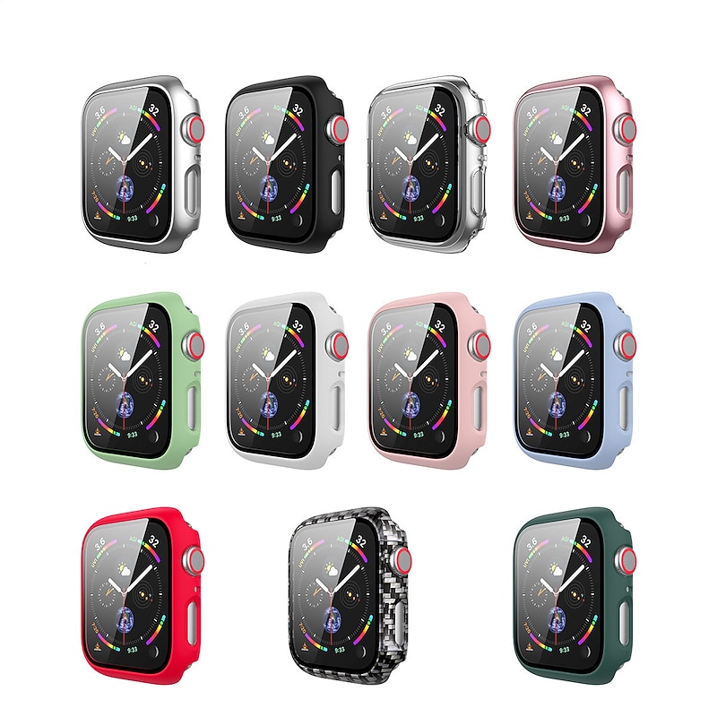 Watch Case with Screen Protector Compatible with Apple Watch Series 8 7 41mm 45mm / Series 6 5 4 SE 40mm 44mm / Series 3 2 1 38mm 42mm Scratch Resistant Bumper Full Cover Tempered Glass / PC Watch