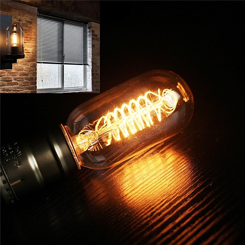40W Edison Vintage Incandescent Light Bulb Dimmable T45 Antique Spiral Filament E26 E27 Amber Warm White for Home Lighting Fixture 220-240V 4/6/10pcs2