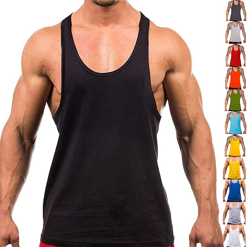 Men's Running Tank Top Workout Tank Vest / Gilet Summer Cotton Breathable Quick Dry Moisture Wicking Fitness Gym Workout Bodybuilding Sportswear Activewear Black White Yellow