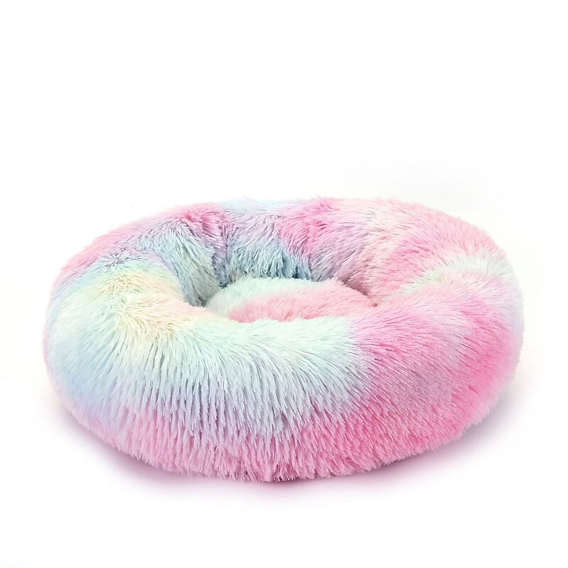 donut cuddler calming bed, ultra soft plush dog cat deep sleeping bed winter warm round fluffy pet nest(green,s)3