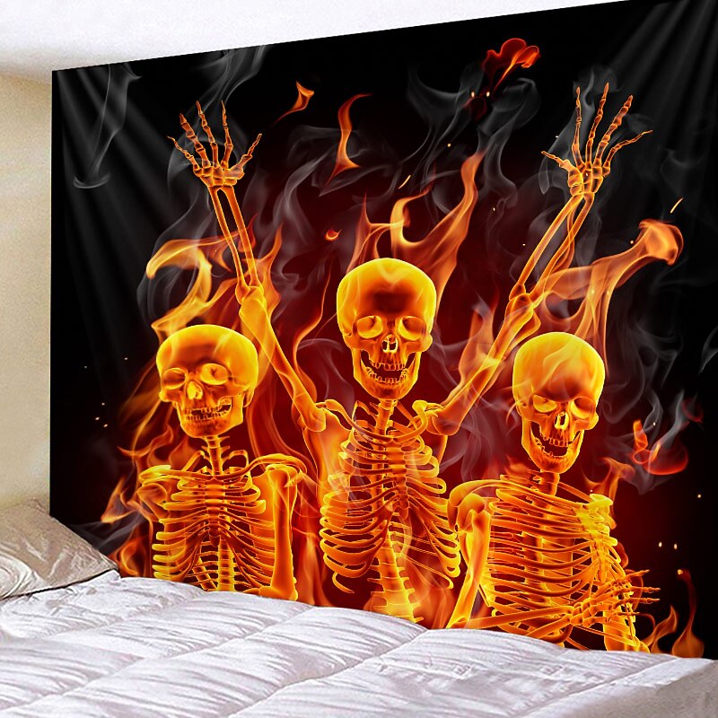 Skeleton Wall Tapestry Art Decor Blanket Curtain Picnic Tablecloth Hanging Home Bedroom Living Room Dorm Decoration Psychedelic Skull Haunted Scary3