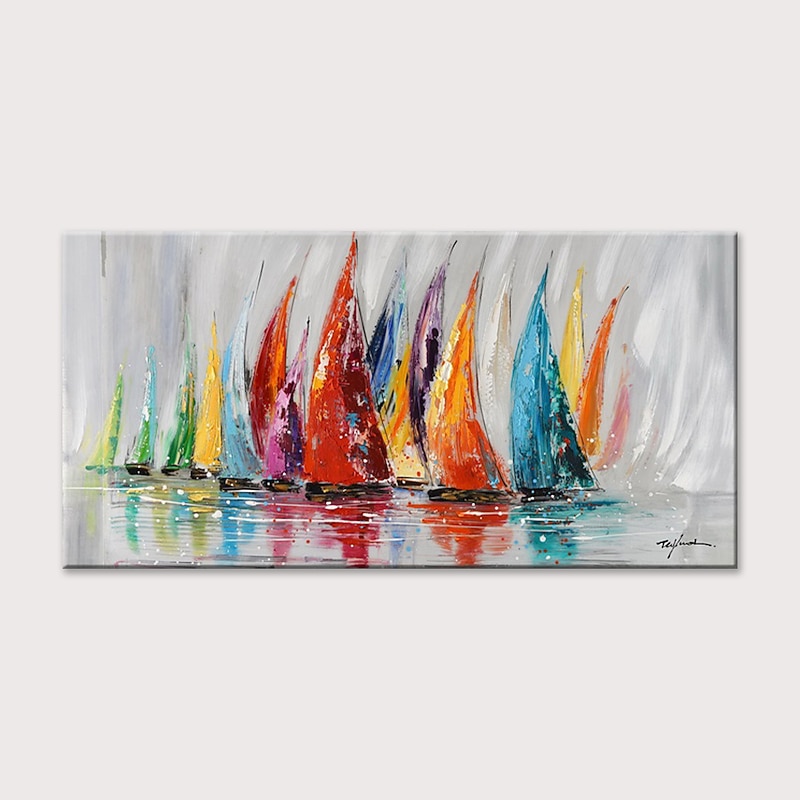 Oil Painting 100% Handmade Hand Painted Wall Art On Canvas Colorful Sailboat Abstract Modern Home Decoration Decor Rolled Canvas No Frame Unstretched4