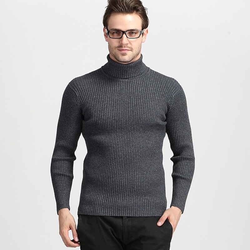 Men's Turtleneck Sweater Sweater Wool Sweater Pullover Sweater Jumper Mens Turtle Neck Jumper Knit Stripe Knitted Solid Color Turtleneck Stylish Vintage Style Daily Clothing Apparel Fall Winter Wine2