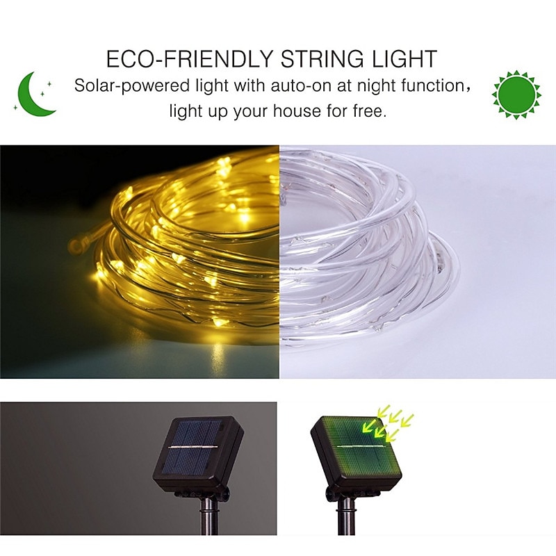 Solar Rope Lights Outdoor Waterproof 2pcs 1pcs Rope Tube 12m 100 leds String Lights Outdoor Fairy Holiday Christmas Party Solar Garden Light Waterproof luz solar2