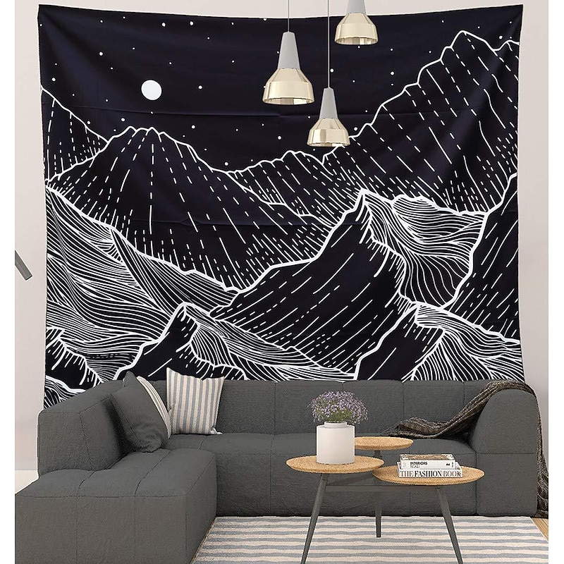 Japanese Painting Style Kanagawa Wave Wall Tapestry Art Decor Blanket Curtain Hanging Home Bedroom Living Room Decoration Ukiyo-e Sea Tarot Black White3