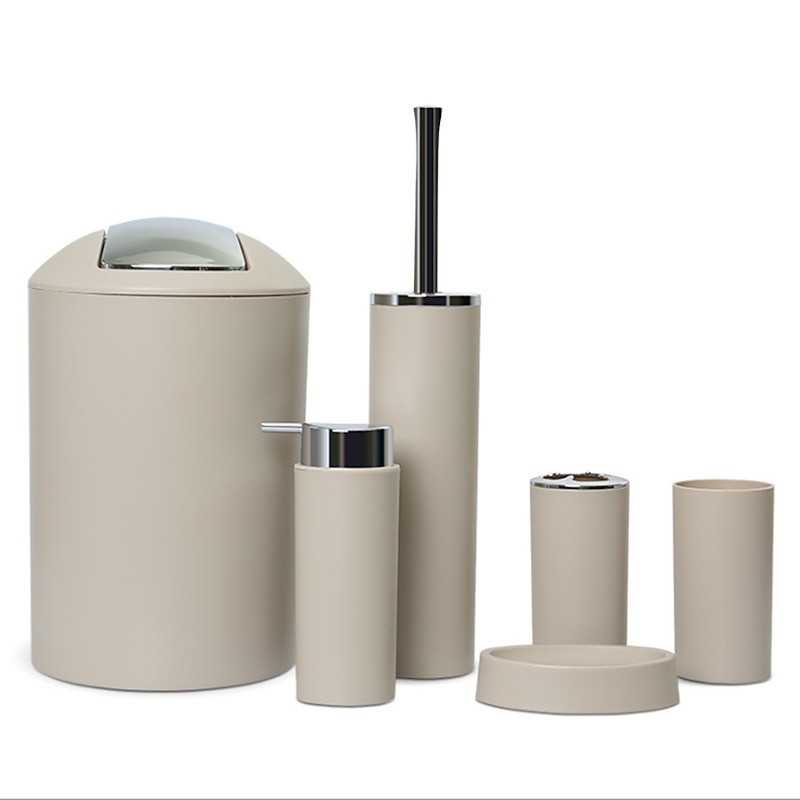 Bathroom Accessories Set 6 Pcs Toilet Brush Soap Dish Trash Can Toothbrush Cup Soap Dispenser Household for Bath Decoration ABS - Main Image