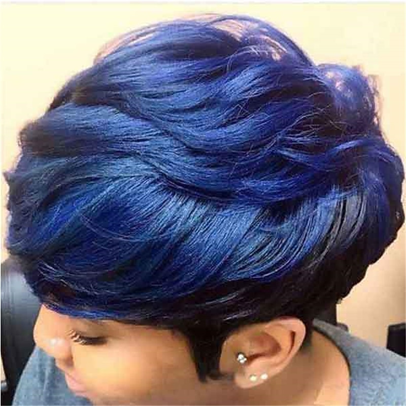 Synthetic Wig kinky Straight With Bangs Wig Short Blue Synthetic Hair 6 inch Women's Fashionable Design Cool Exquisite Blue