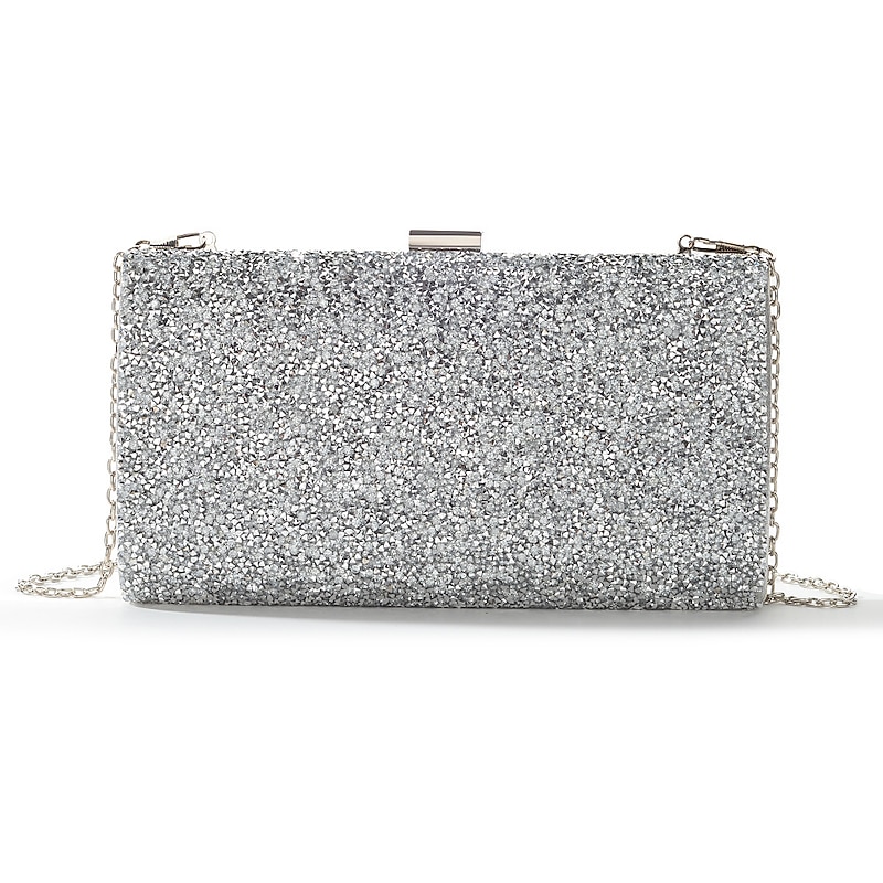 Women's Silver Glitter Clutch, Elegant Evening Bag with Metal Frame - Ideal for Weddings, Parties, and Formal Events4