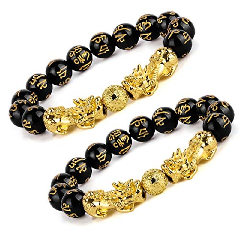 bracelet feng shui black obsidian wealth bracelet for women men adjustable elastic 14mm bead2