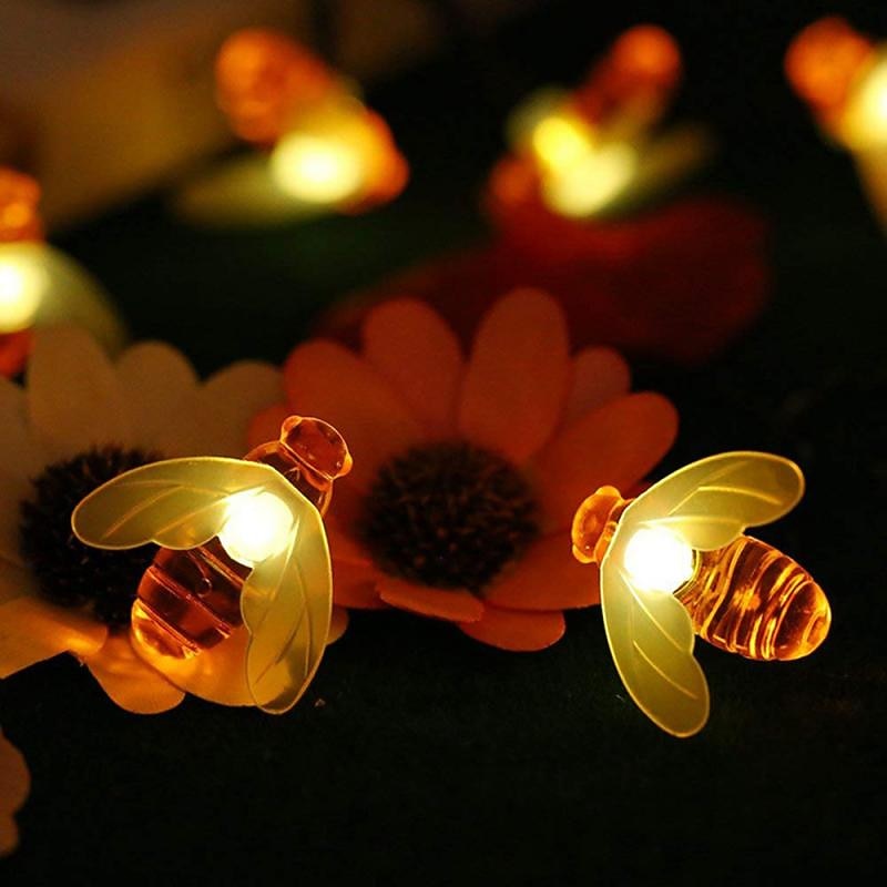 Bee Lights String Led Honey Bee Shape Fairy Lights For Outdoor Home Garden Fence Summer Decoration2