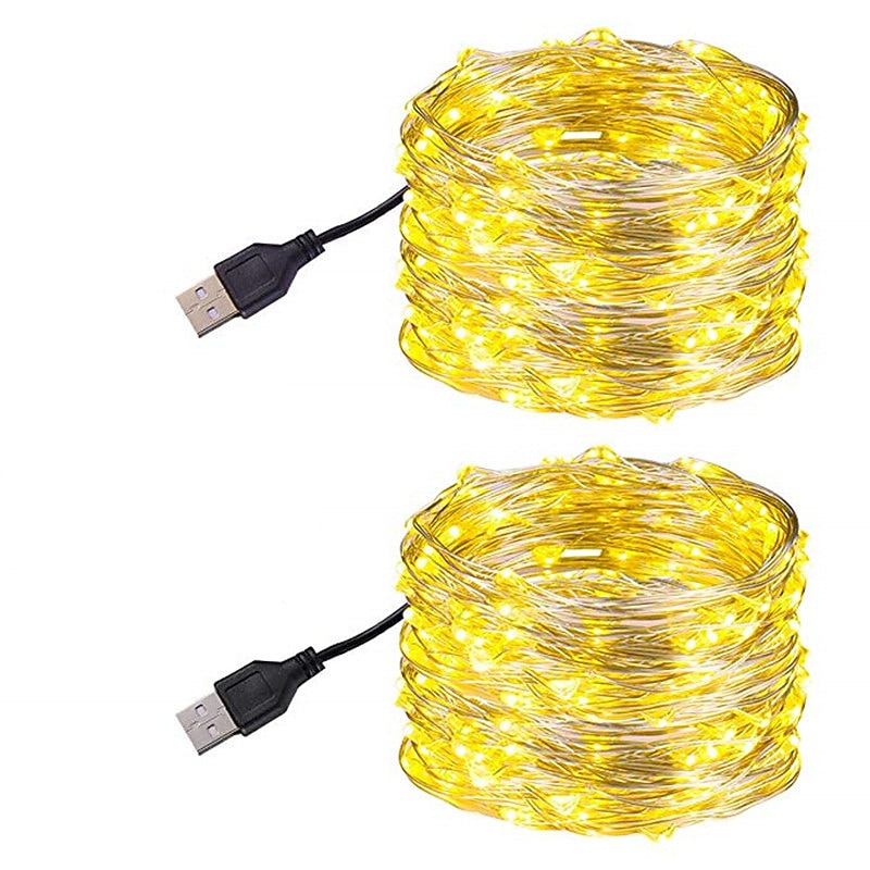 Elegant Wedding Reception Party Christmas Décor LED String Lights 4pcs 2pcs 1pc Copper Silver Wire Garland Light 5M 10M 20M USB Waterproof Fairy Lights For Christmas Wedding Party Decoration