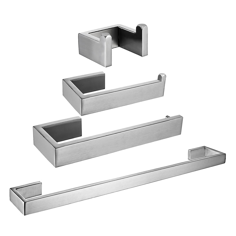 Bathroom Hardware Accessory Toilet Paper Holder / Robe Hook and Bathroom Single Rod Stainless Steel Wall Mounted Brushed Silvery 4pcs / 3pcs / 1pc2