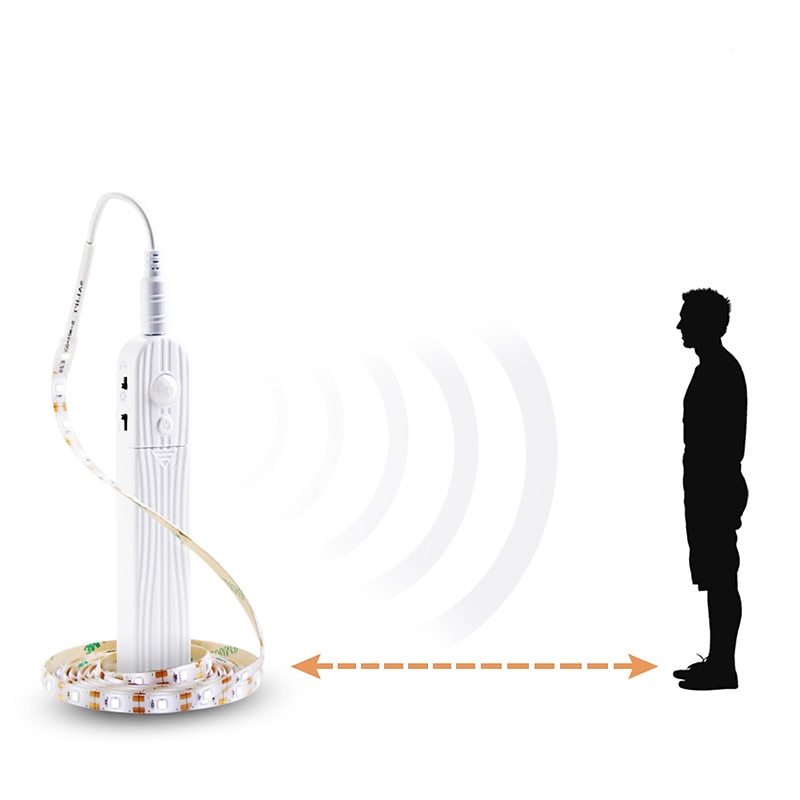 4pcs 2pcs 1pcs LED Strip Light 1m Indoor PIR Motion Sensor Detector DC5V Flexible Tape IP65 4AAA Battery Powe2