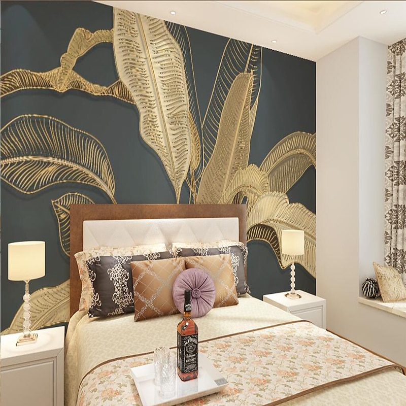 Mural Wallpaper Wall Sticker Covering Print Gold Tropical Palm Leaf Canvas Home Décor Peel and Stick Removable4