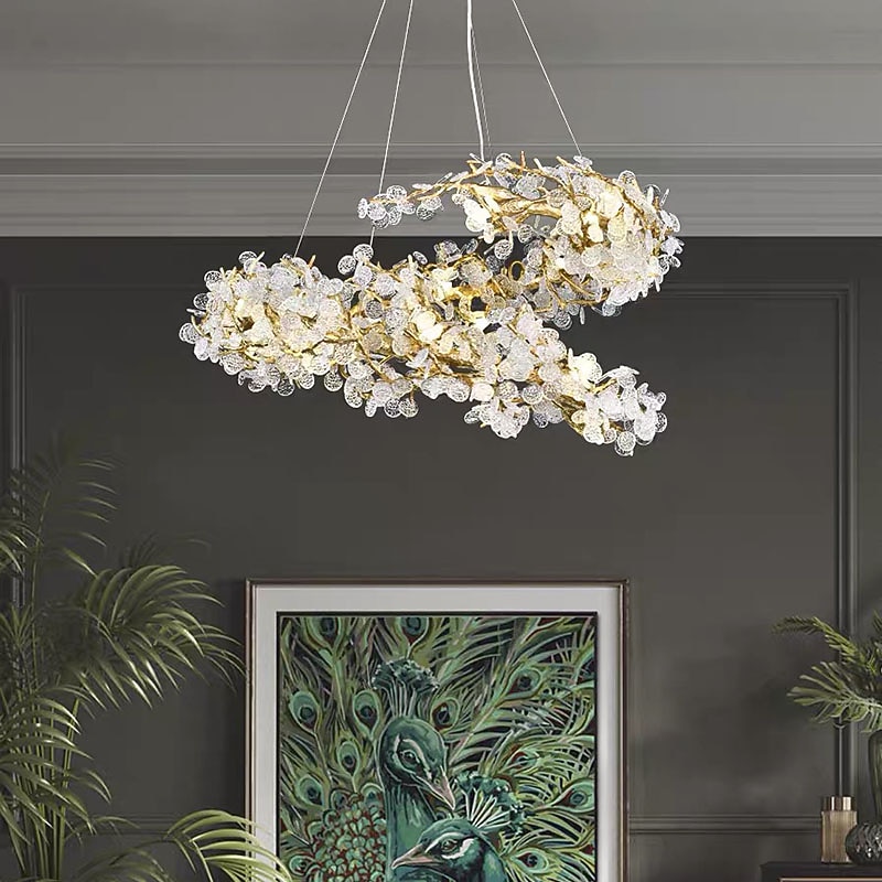 60 cm LED Gold Chandelier Dimmable Dendritic Structure Spiral Circle Shape Pendant Light Modern Aluminum Anodized 110-120V 220-240V3