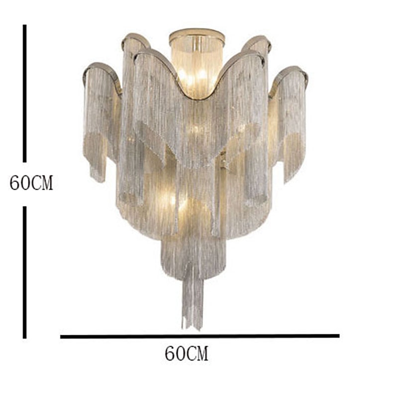 60 cm Ceiling Light Silver Tassels Flush Mount Luxury Modern Stainless Steel Metal 110-120V 220-240V4