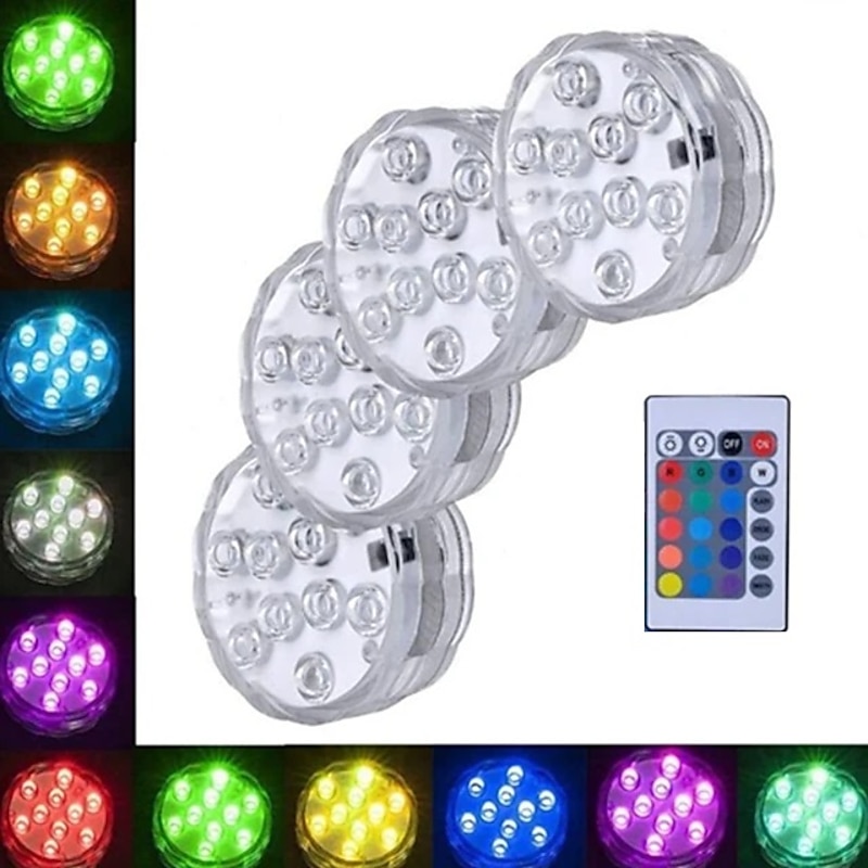 Outdoor Submersible Lights Underwater Swimming Pool Lights Waterproof Remote Control 4pcs 3W RGB 5.5V Suitable for Vases Aquariums 10 LED Beads2