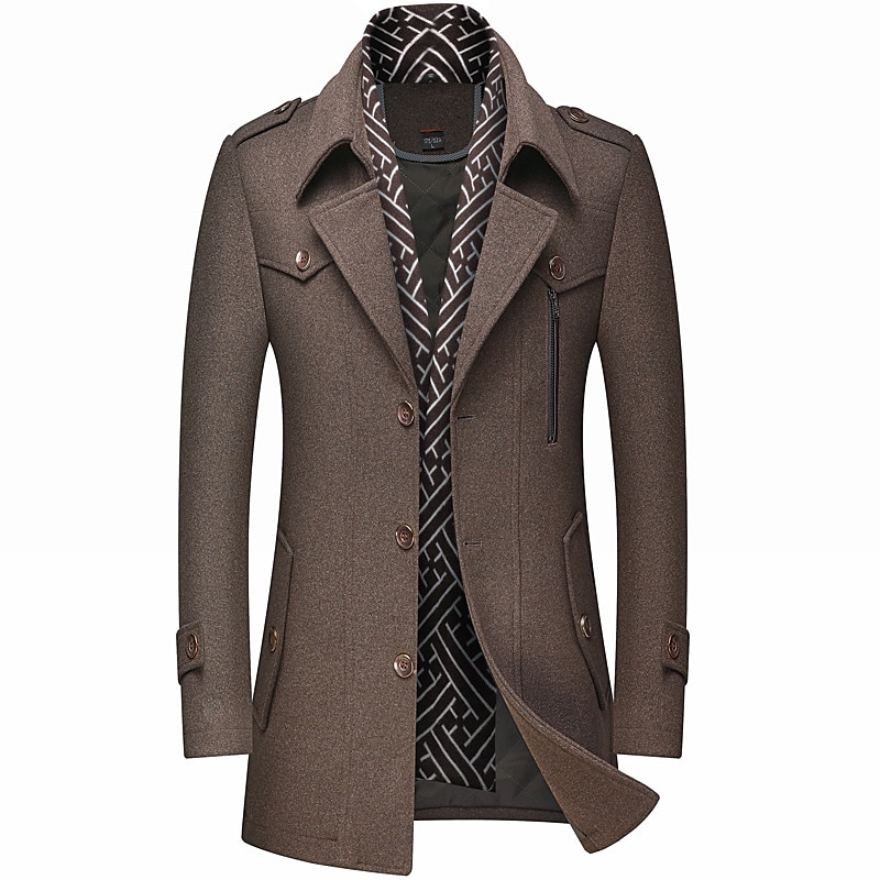 Men's Winter Coat Wool Coat Overcoat Business Casual Winter Wool Outerwear Clothing Apparel Notch lapel collar3