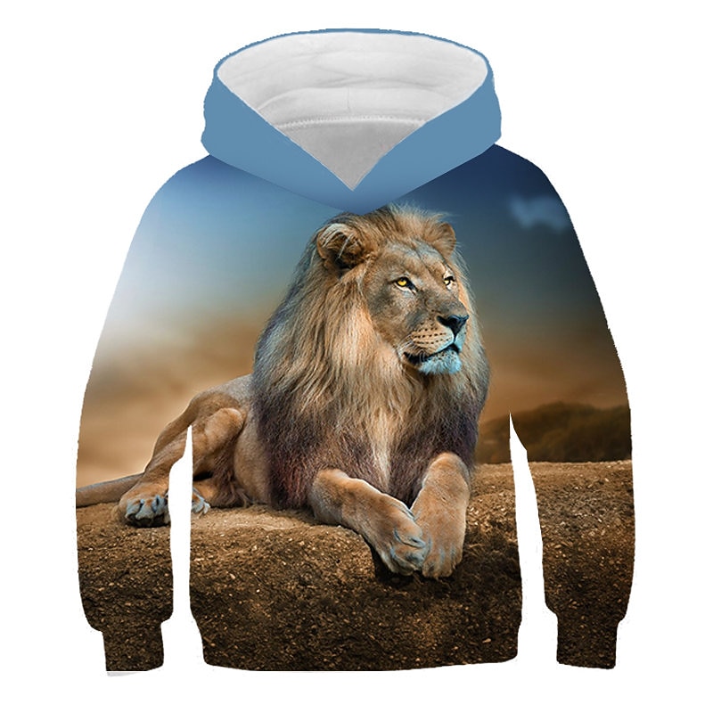 Boys 3D Lion Hoodie Long Sleeve 3D Print Spring Fall Winter Active Streetwear Kids 3-12 Years School Outdoor Daily