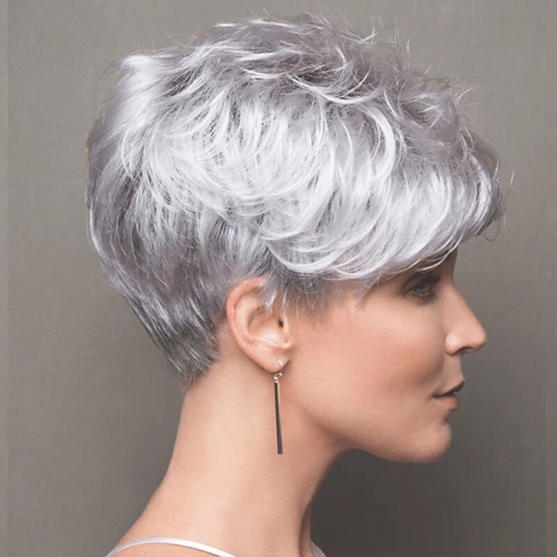 White Wigs for Women Synthetic Wig Loose Curl Short Bob Wig Short Silver Grey Synthetic Hair Men's Fashionable Design Cool Exquisite Silver Black Party Daily Wigs4