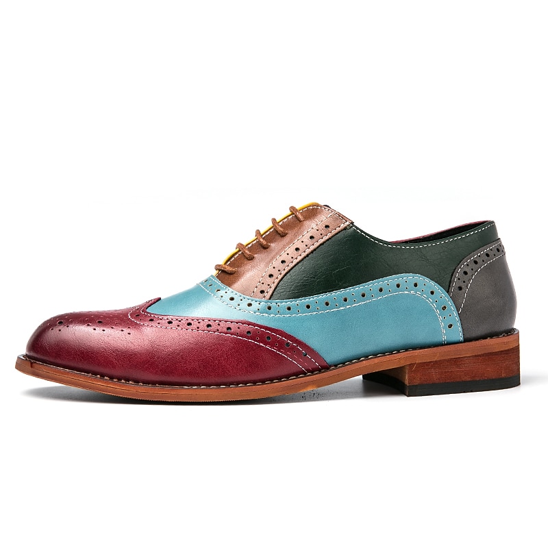 Men's Oxfords Derby Shoes Brogue Dress Shoes Wingtip Shoes Walking Business Classic British Wedding Party & Evening Faux Leather Non-slipping Wear Proof Lace-up Rainbow Color Block Spring Fall2
