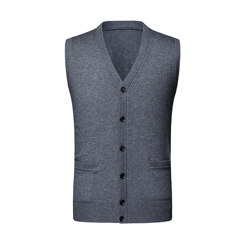 Men's Sweater Vest Wool Sweater Cardigan Knit Knitted Braided Solid Color Deep V Basic Soft Daily Weekend Clothing Apparel Spring Fall Wine Navy Blue M L XL