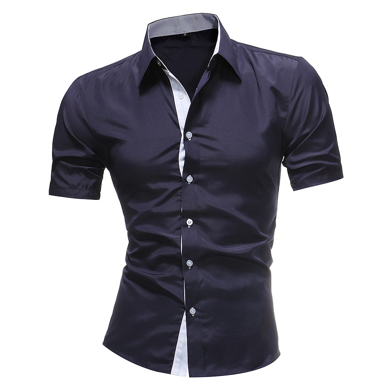 Men's Dress Shirt Collared Shirt Button Up Shirt Plain Wedding Work Navy Black Red White Blue Short Sleeve Collar Clothing Apparel4