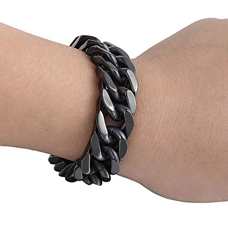 mens chain bracelet 316l stainless steel black punk double curb cuban rombo link 14mm fits 7inch wrist4