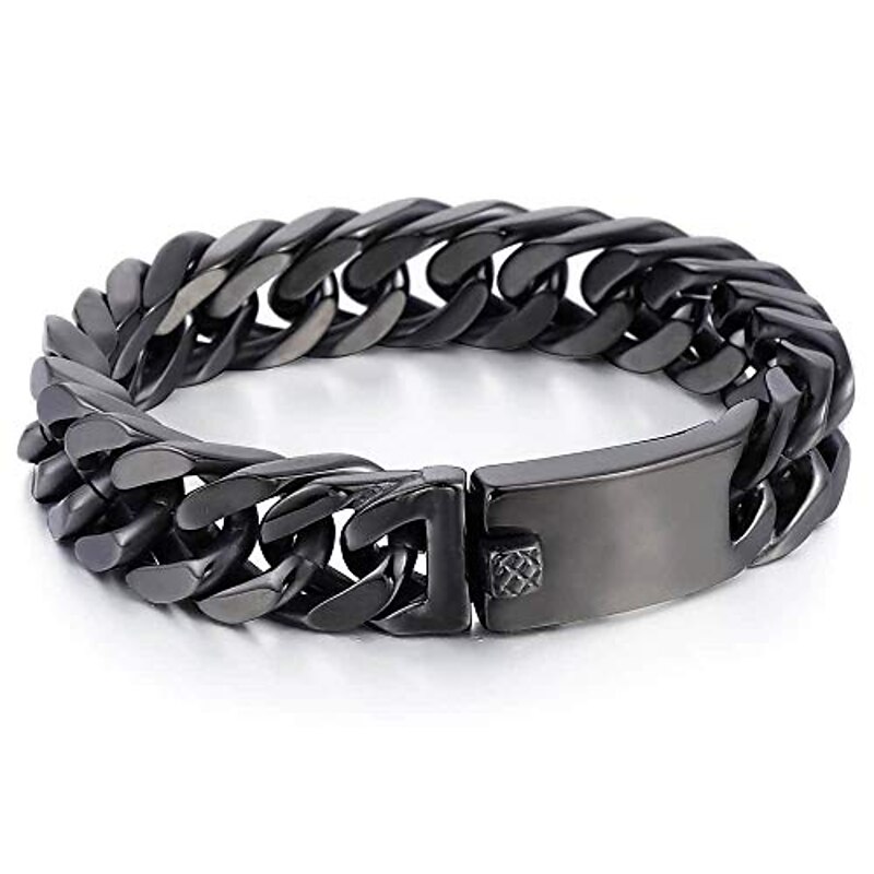 mens chain bracelet 316l stainless steel black punk double curb cuban rombo link 14mm fits 7inch wrist2
