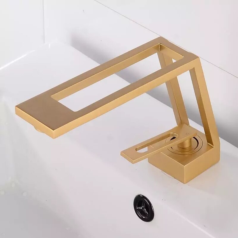 Single Handle Bathroom Faucet, Electroplated/Brushed One Hole Hollow Out/Irregular/Centerset, Brass Contemporary Bathroom Sink Faucet Contain with Supply Lines3