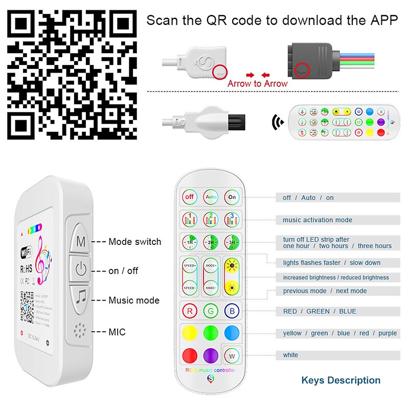 Smart WiFi LED Strip Lights Works with Alexa 32.8ft-10M Tape Light SMD5050 Music Sync Color Changing for Bedroom Kitchen TV Party for iOS Android and 12V Power Supply3