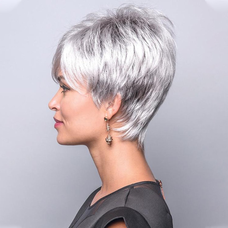 Gray Wigs for Women Synthetic Wig Natural Straight Wig with Bangs Short Wigs2