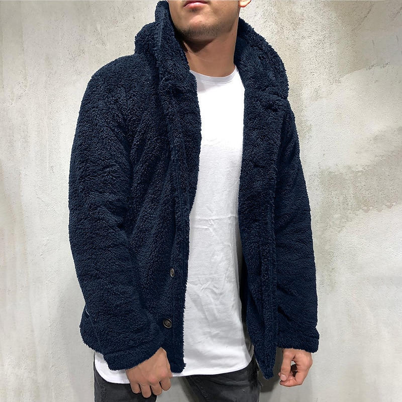 Men's Winter Coat Fleece Jacket Teddy Coat Casual Daily Warm Hooded Fall Winter Solid Color Apricot Black Navy Blue Green Coffee Jacket4