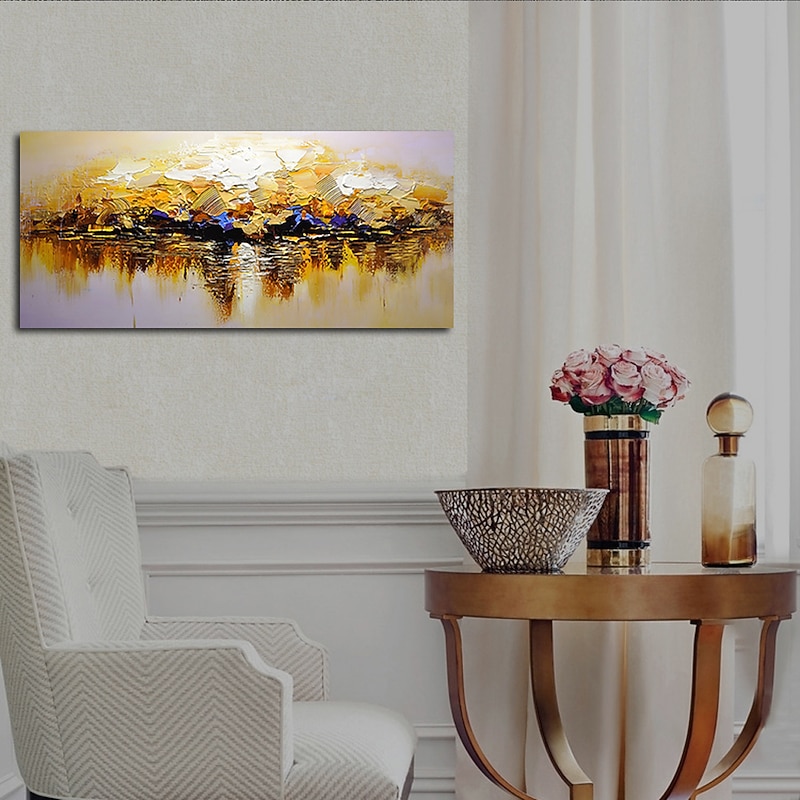 Large Size Oil Painting 100% Handmade Hand Painted Wall Art On Canvas Abstract Golden Landscape Skyline Home Decoration Decor Rolled Canvas No Frame Unstretched4