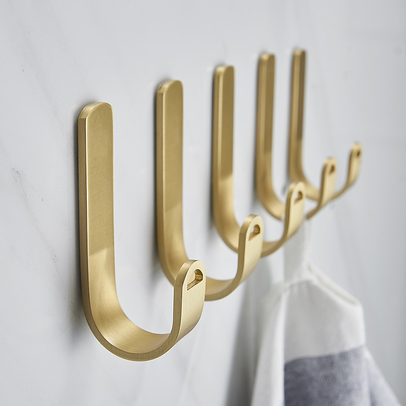 5PCS Robe Hook Brass Self Adhesive Brushed Golden Wall Mounted Hook For Bathroom/Kitchen4