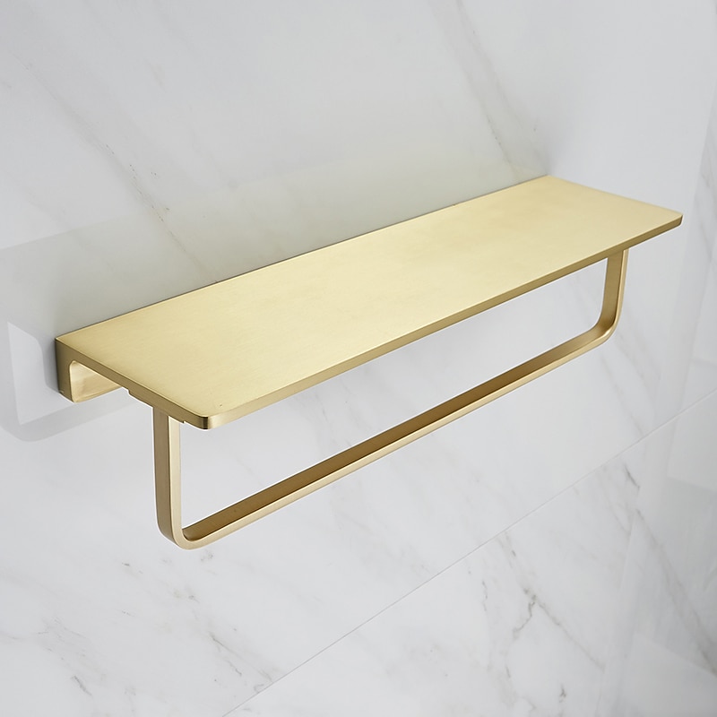 Towel Rack New Design Brass Wall Mounted Multifunction Bathroom Shelf Brushed Golden 1pc2
