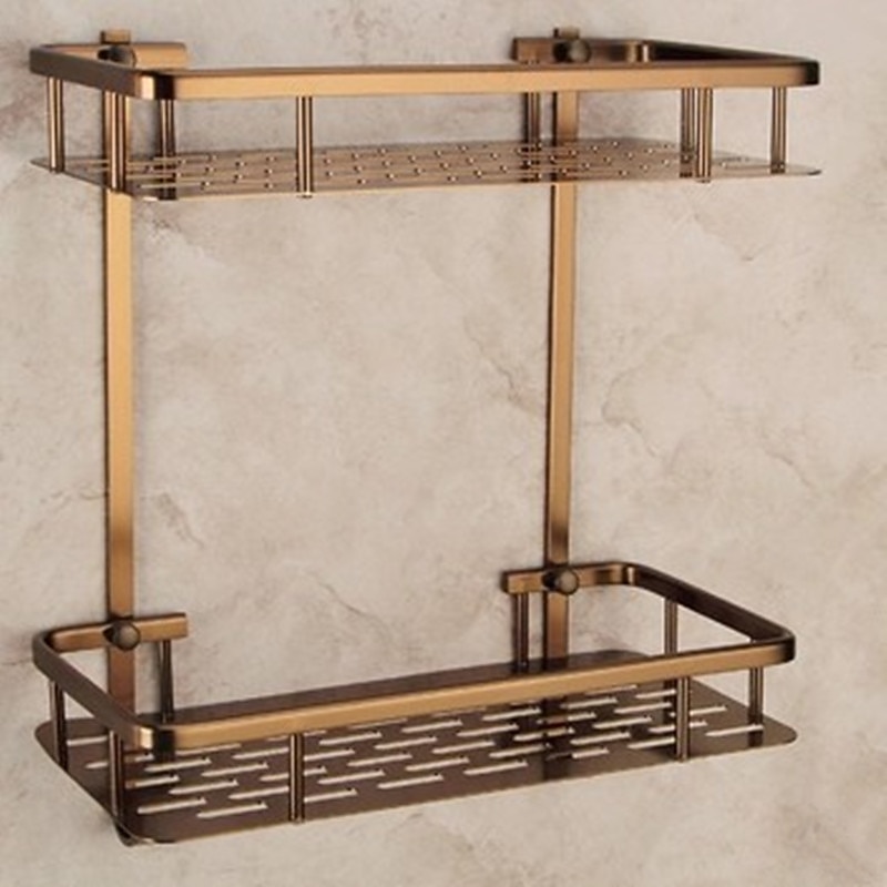 Multifunction Bathroom Corner Shelf with 2 Hooks Aluminum 2 Tiers Storage Rack for Toilet 1pc4