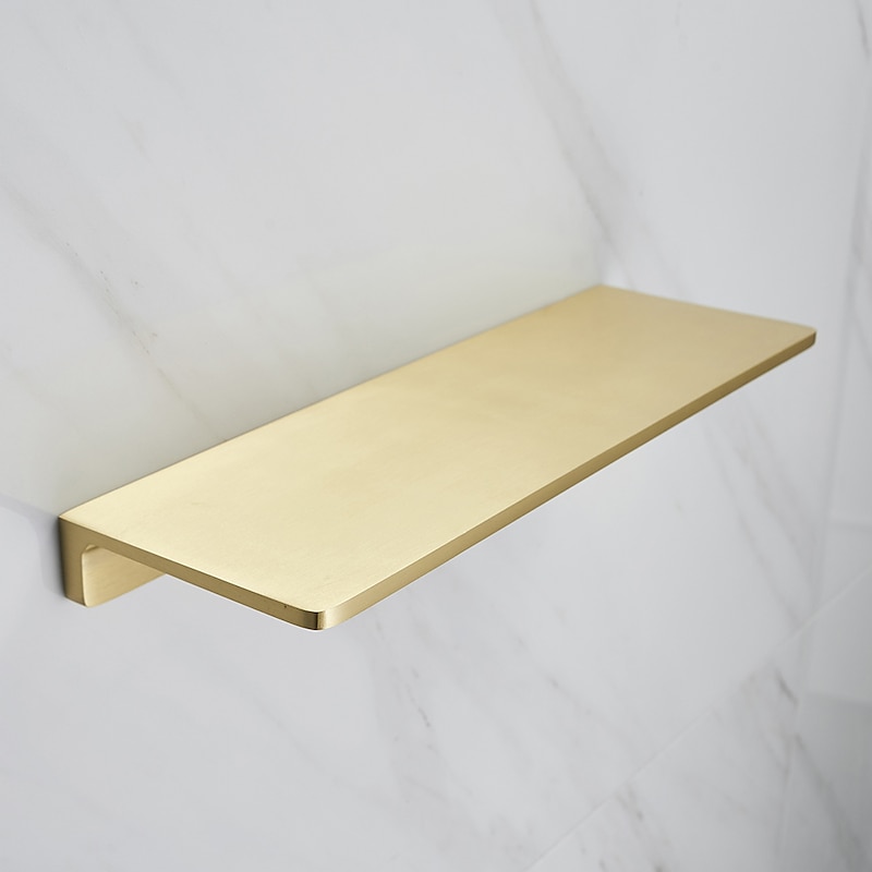 Brushed Golden Bathroom Shelf Brass Wall Mounted Metal Floating Rectangle Shelf 1PC2