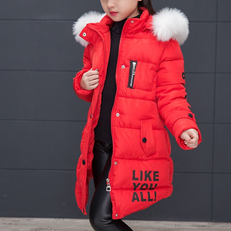 Girls' 3D Kids Puffer Jacket Letter Down Coat Jacket Puffer Jacket Long Sleeve Fall Winter Active Kids 3-12 Years School Daily4