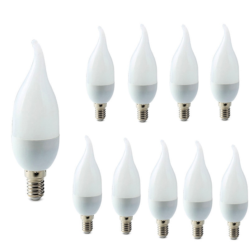 10pcs E14 3W LED Candle Light Bulb Candelabra Chandelier Lamp Decoration Light Warm White Cool White C35 C35L Frosted 220-240V