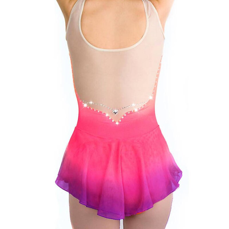 Figure Skating Dress Women's Girls' Ice Skating Dress Outfits Orange Spandex High Elasticity Training Competition Skating Wear Handmade Crystal / Rhinestone Gradient Color Sleeveless Ice Skating2