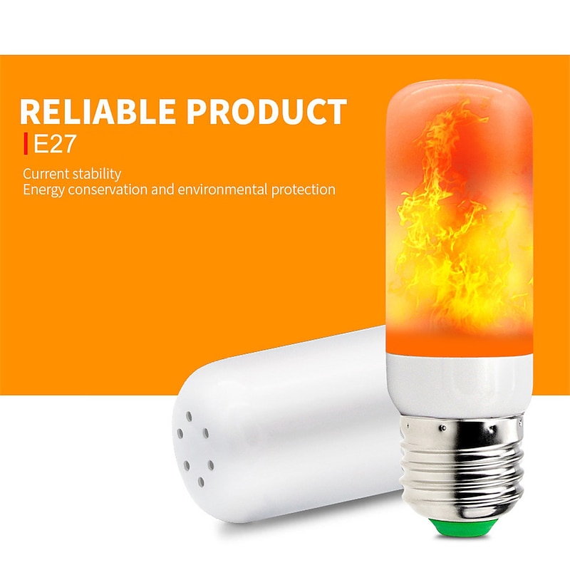 LED Flame Effect Fire Light Bulb E26-E27 Base 4 Modes with Upside Down Effect Halloween Christmas Atmosphere Decoration 8W AC85-265V4