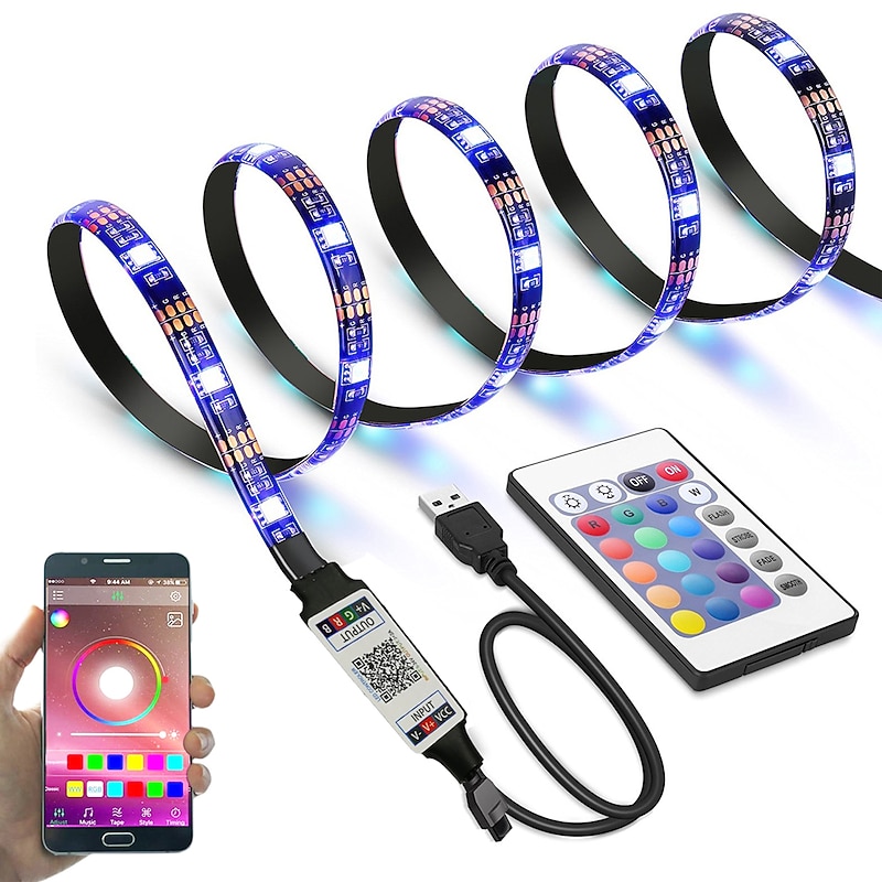 TV Led Lights Strip App Intelligent Control Bluetooth Mesh Smart Waterproof 5050 RGB SMD with IR 24 Key Controller USB Port DC5V2
