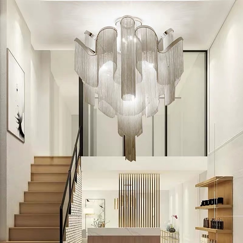 60 cm Ceiling Light Silver Tassels Flush Mount Luxury Modern Stainless Steel Metal 110-120V 220-240V2
