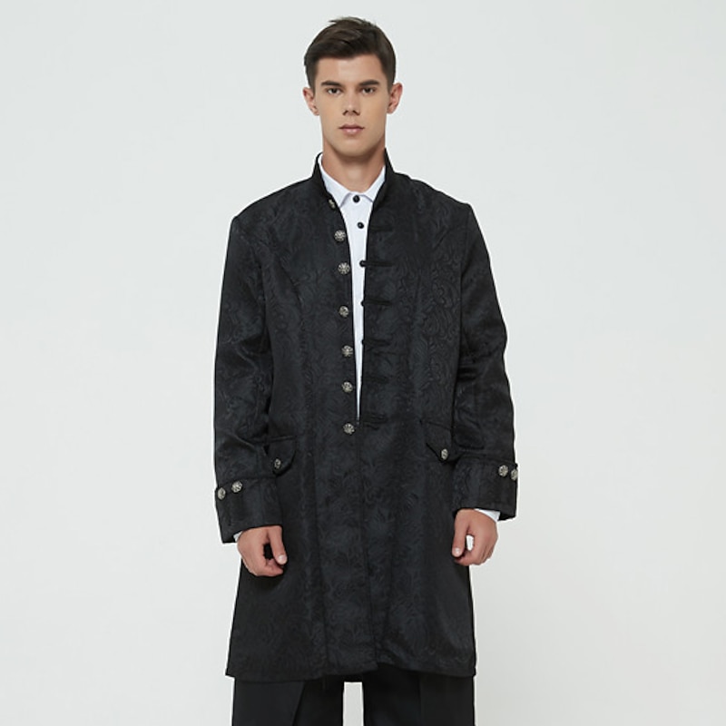 Punk & Gothic Medieval Steampunk Coat Trench Coat Bishop Sleeve Prince Nobleman Solid Colored Fancy Dress Men's Pirate Steampunk Adults' Coat2