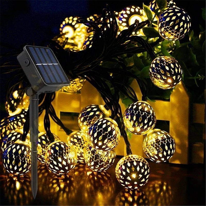 Moroccan Ball Outdoor Lights Solar String Lights 5/7/10M 20/30/50LEDs Globe Fairy Lights Lantern Multicolor Warm White White RGB for Outdoor Garden Yard Patio Christmas Tree Party2